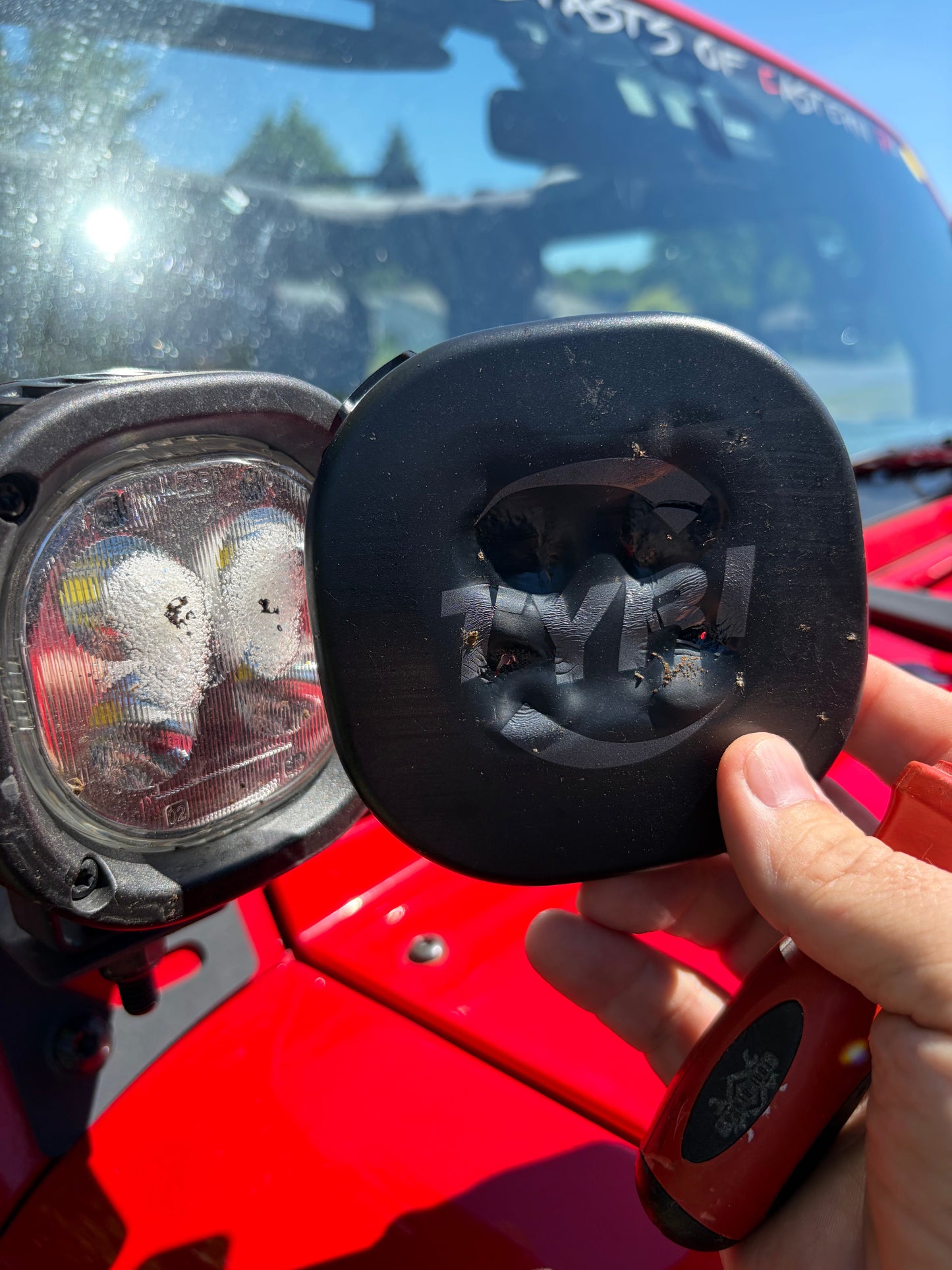 Melted LED light Lens and cover on a Jeep Wrangler