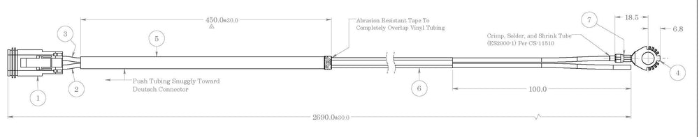 07-296 Wire Harness, 106" long, Deutsch DT06-2S Connector