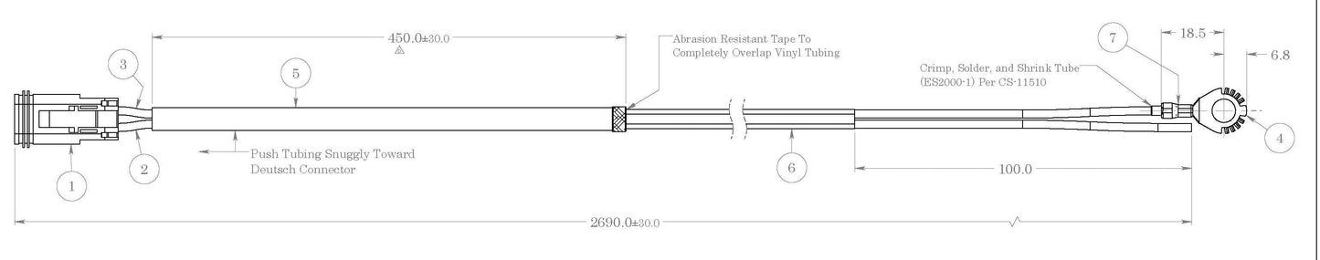 07-296 Wire Harness, 106" long, Deutsch DT06-2S Connector