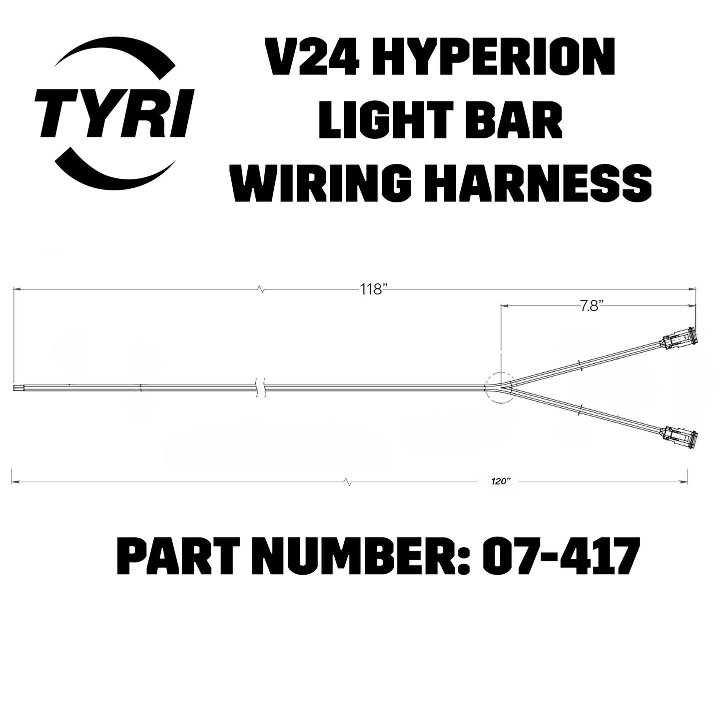 Wiring Harness for V24 Hyperion Lightbar or Pair of Lights